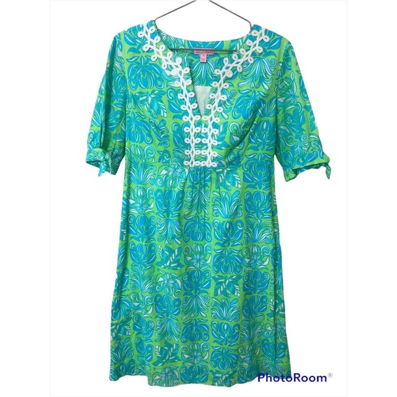 Lilly Pulitzer Dresses & Skirts - Lilly Pulitzer Andover Lawn Dress Sz 10 Fits 8 Lime Turquoise Embroidered